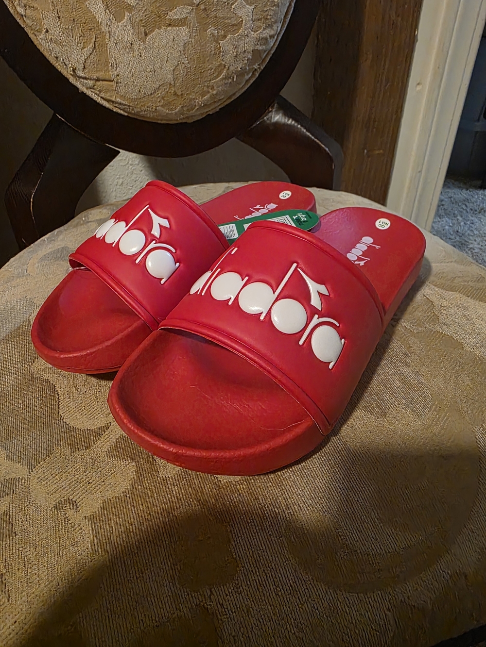Diadora Women's Red Slide Sandals with White Logo